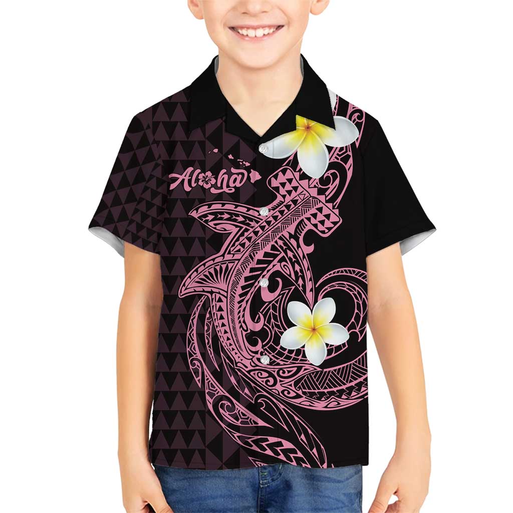 Aloha Hammerhead Shark Family Matching Puletasi and Hawaiian Shirt Vivacious Pink Hawaiian Kakau Tribal Tattoo LT9 Son's Shirt Pink - Polynesian Pride