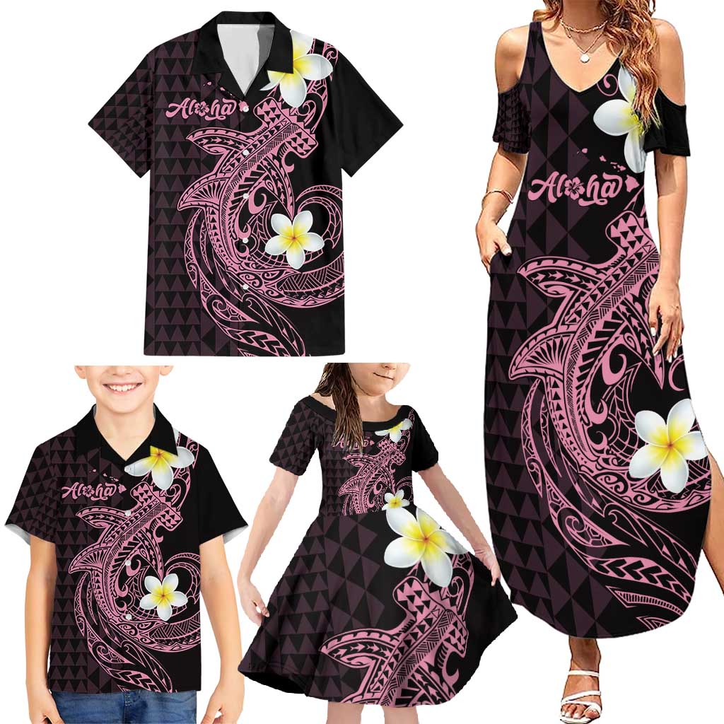 Aloha Hammerhead Shark Family Matching Summer Maxi Dress and Hawaiian Shirt Vivacious Pink Hawaiian Kakau Tribal Tattoo LT9 - Polynesian Pride