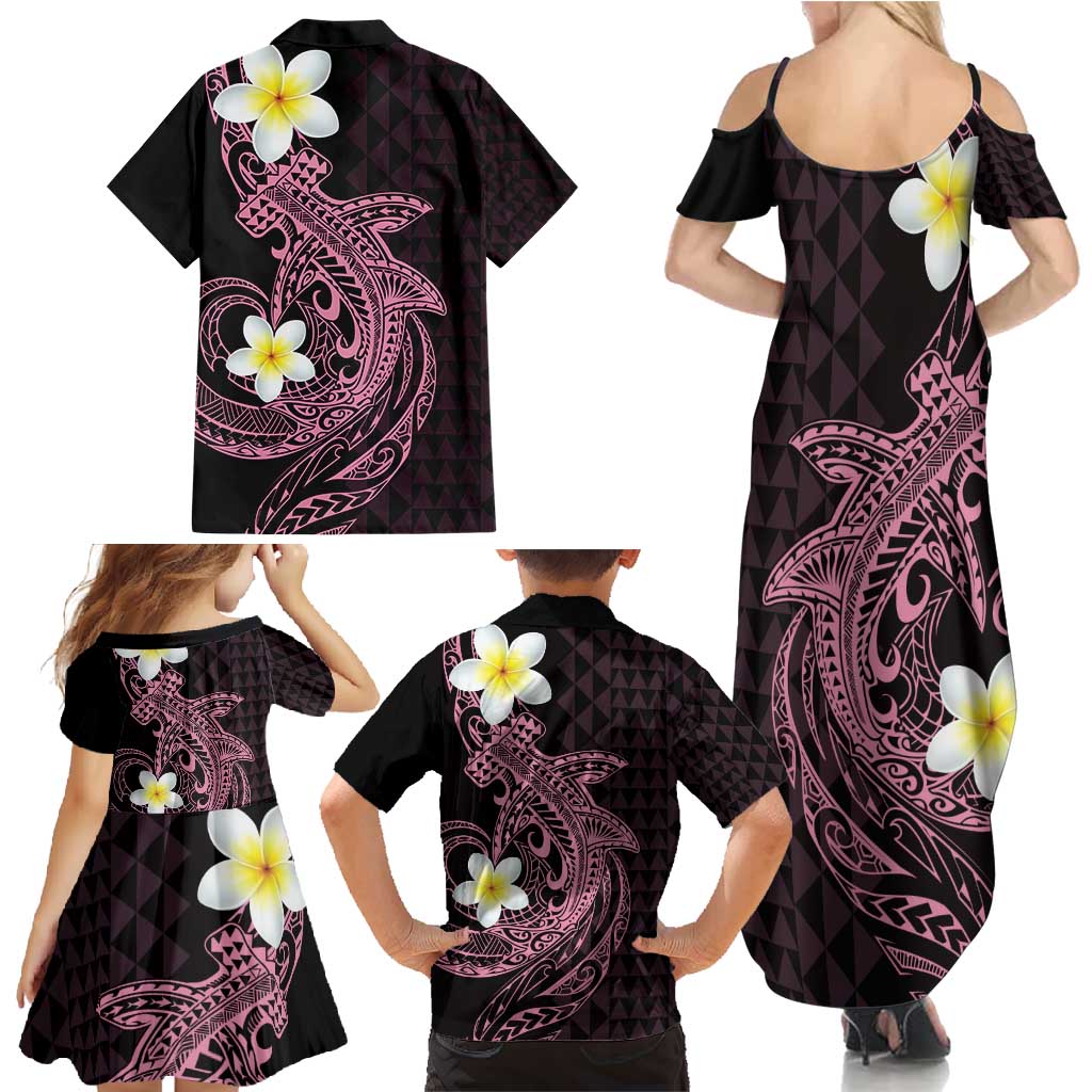 Aloha Hammerhead Shark Family Matching Summer Maxi Dress and Hawaiian Shirt Vivacious Pink Hawaiian Kakau Tribal Tattoo LT9 - Polynesian Pride
