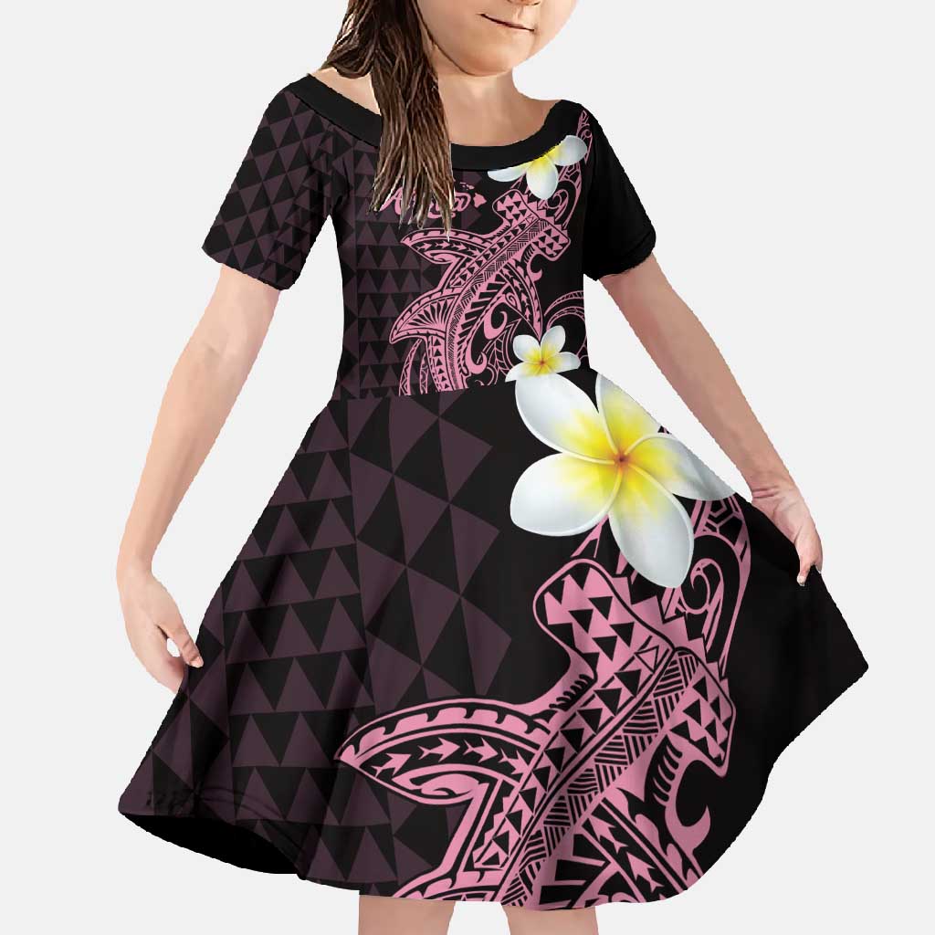 Aloha Hammerhead Shark Family Matching Tank Maxi Dress and Hawaiian Shirt Vivacious Pink Hawaiian Kakau Tribal Tattoo LT9 Daughter's Dress Pink - Polynesian Pride