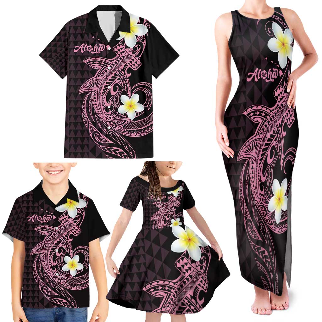 Aloha Hammerhead Shark Family Matching Tank Maxi Dress and Hawaiian Shirt Vivacious Pink Hawaiian Kakau Tribal Tattoo LT9 - Polynesian Pride