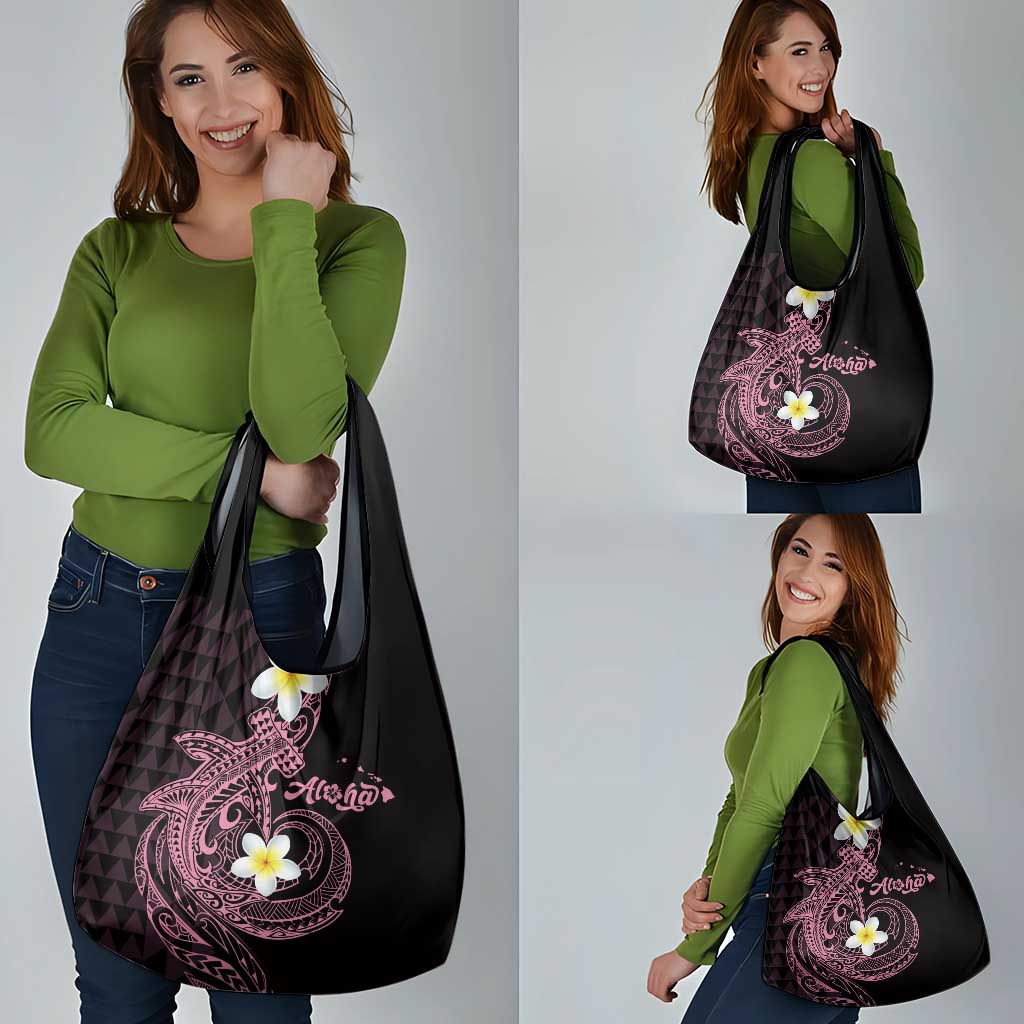 Aloha Hammerhead Shark Grocery Bag Vivacious Pink Hawaiian Kakau Tribal Tattoo