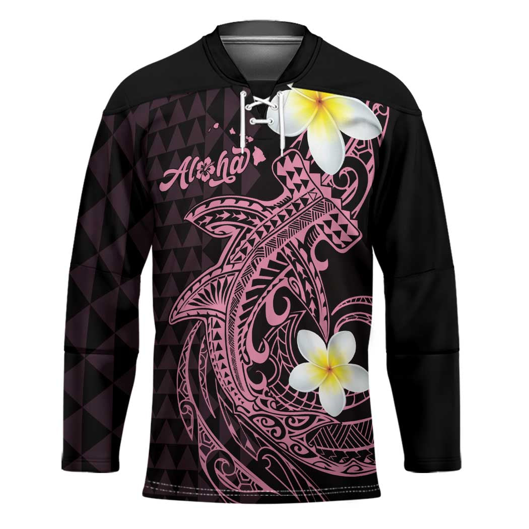 Aloha Hammerhead Shark Hockey Jersey Vivacious Pink Hawaiian Kakau Tribal Tattoo LT9 Unisex Pink - Polynesian Pride