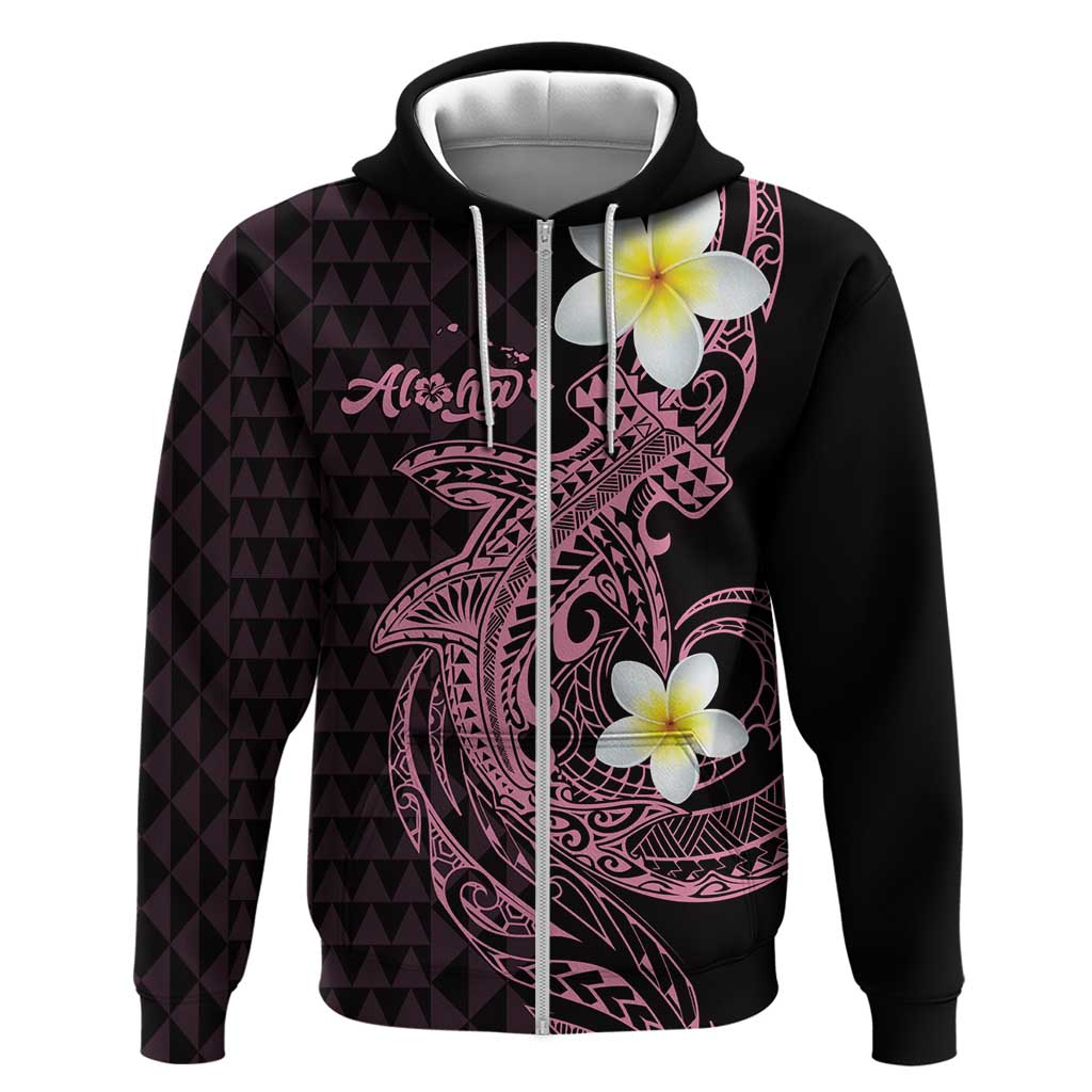 Aloha Hammerhead Shark Hoodie Vivacious Pink Hawaiian Kakau Tribal Tattoo LT9 Zip Hoodie Pink - Polynesian Pride