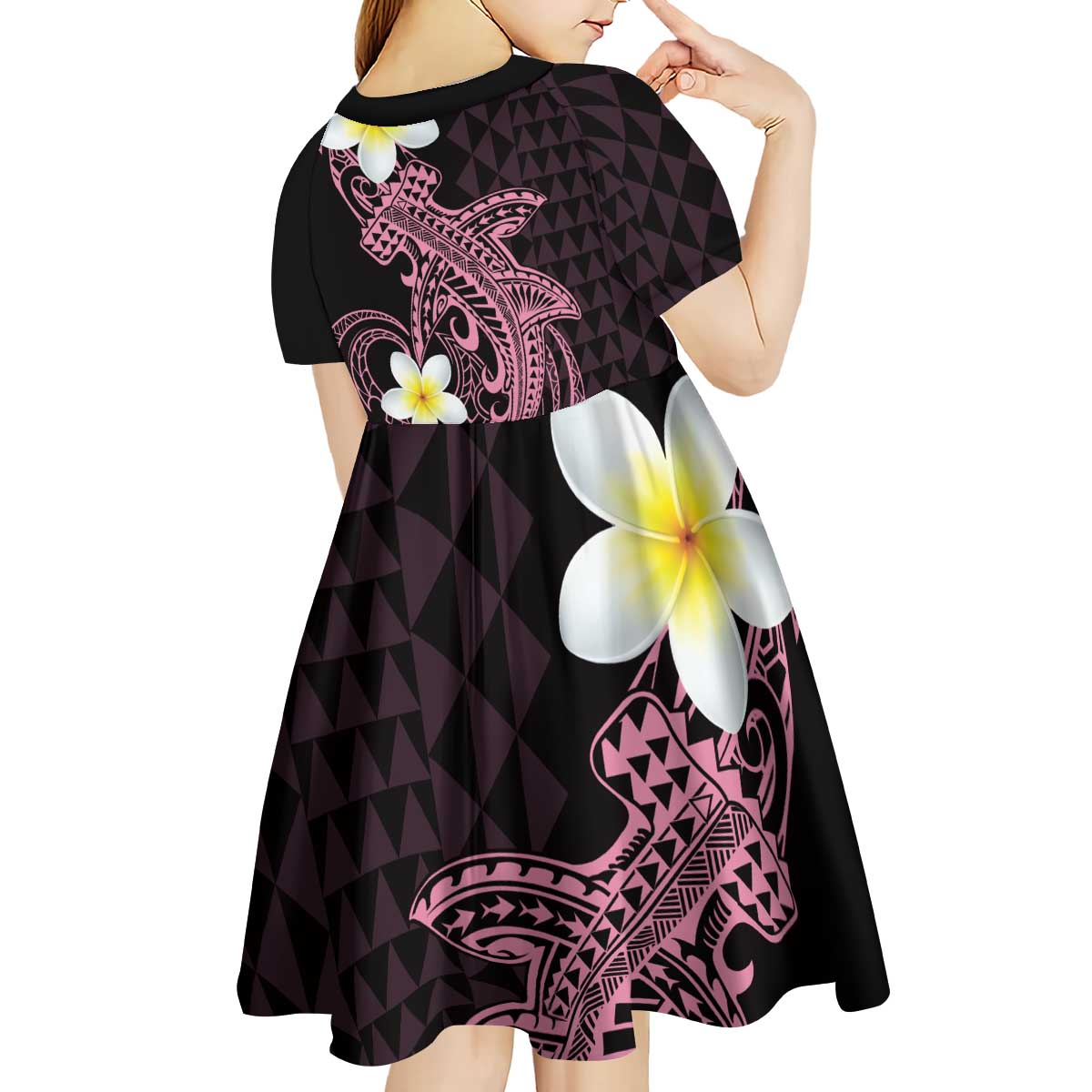 Aloha Hammerhead Shark Kid Short Sleeve Dress Vivacious Pink Hawaiian Kakau Tribal Tattoo LT9 - Polynesian Pride