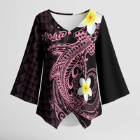 Aloha Hammerhead Shark Kimono Sleeve Blouse Vivacious Pink Hawaiian Kakau Tribal Tattoo LT9 Female Pink - Polynesian Pride