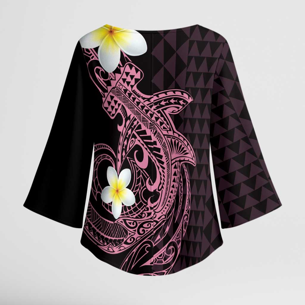 Aloha Hammerhead Shark Kimono Sleeve Blouse Vivacious Pink Hawaiian Kakau Tribal Tattoo LT9 - Polynesian Pride