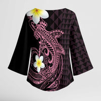 Aloha Hammerhead Shark Kimono Sleeve Blouse Vivacious Pink Hawaiian Kakau Tribal Tattoo LT9 - Polynesian Pride