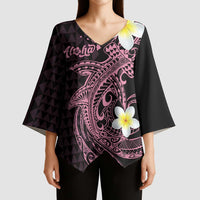 Aloha Hammerhead Shark Kimono Sleeve Blouse Vivacious Pink Hawaiian Kakau Tribal Tattoo LT9 - Polynesian Pride