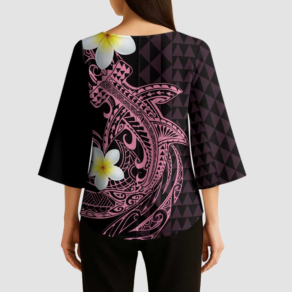 Aloha Hammerhead Shark Kimono Sleeve Blouse Vivacious Pink Hawaiian Kakau Tribal Tattoo LT9 - Polynesian Pride