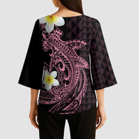 Aloha Hammerhead Shark Kimono Sleeve Blouse Vivacious Pink Hawaiian Kakau Tribal Tattoo LT9 - Polynesian Pride
