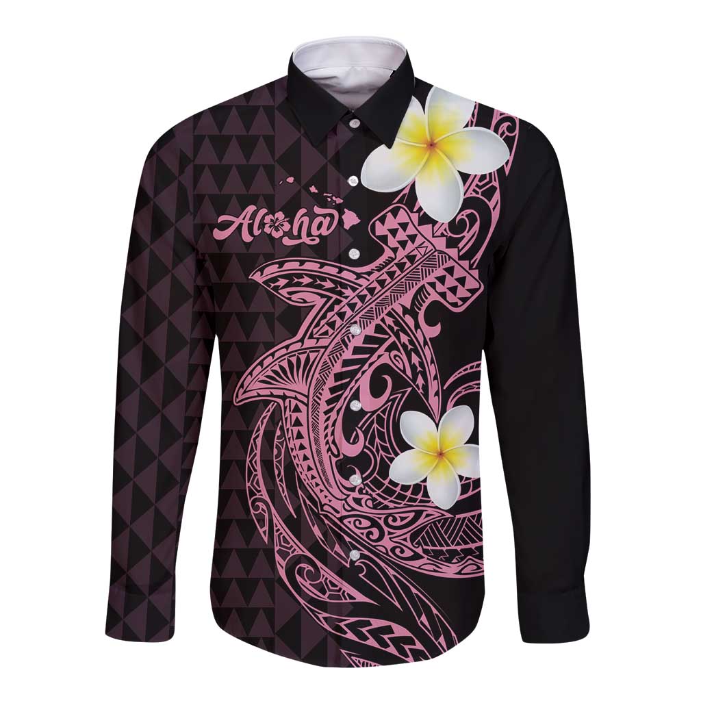 Aloha Hammerhead Shark Long Sleeve Button Shirt Vivacious Pink Hawaiian Kakau Tribal Tattoo LT9 Unisex Pink - Polynesian Pride