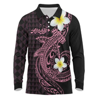 Aloha Hammerhead Shark Long Sleeve Polo Shirt Vivacious Pink Hawaiian Kakau Tribal Tattoo LT9 Pink - Polynesian Pride