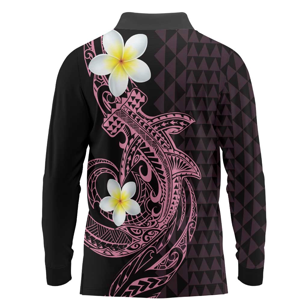 Aloha Hammerhead Shark Long Sleeve Polo Shirt Vivacious Pink Hawaiian Kakau Tribal Tattoo LT9 - Polynesian Pride