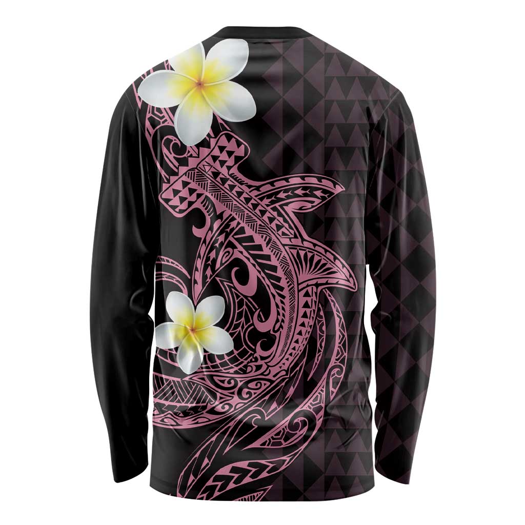 Aloha Hammerhead Shark Long Sleeve Shirt Vivacious Pink Hawaiian Kakau Tribal Tattoo LT9 - Polynesian Pride