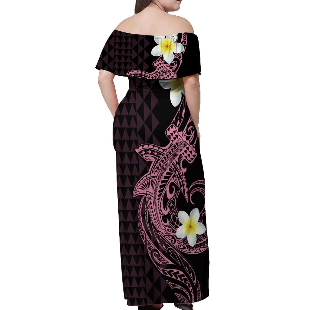 Aloha Hammerhead Shark Off Shoulder Maxi Dress Vivacious Pink Hawaiian Kakau Tribal Tattoo LT9 - Polynesian Pride