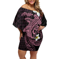 Aloha Hammerhead Shark Off Shoulder Short Dress Vivacious Pink Hawaiian Kakau Tribal Tattoo LT9 Women Pink - Polynesian Pride