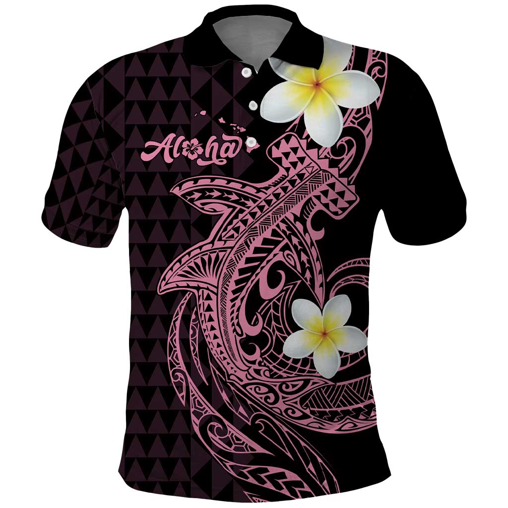 Aloha Hammerhead Shark Polo Shirt Vivacious Pink Hawaiian Kakau Tribal Tattoo LT9 Pink - Polynesian Pride