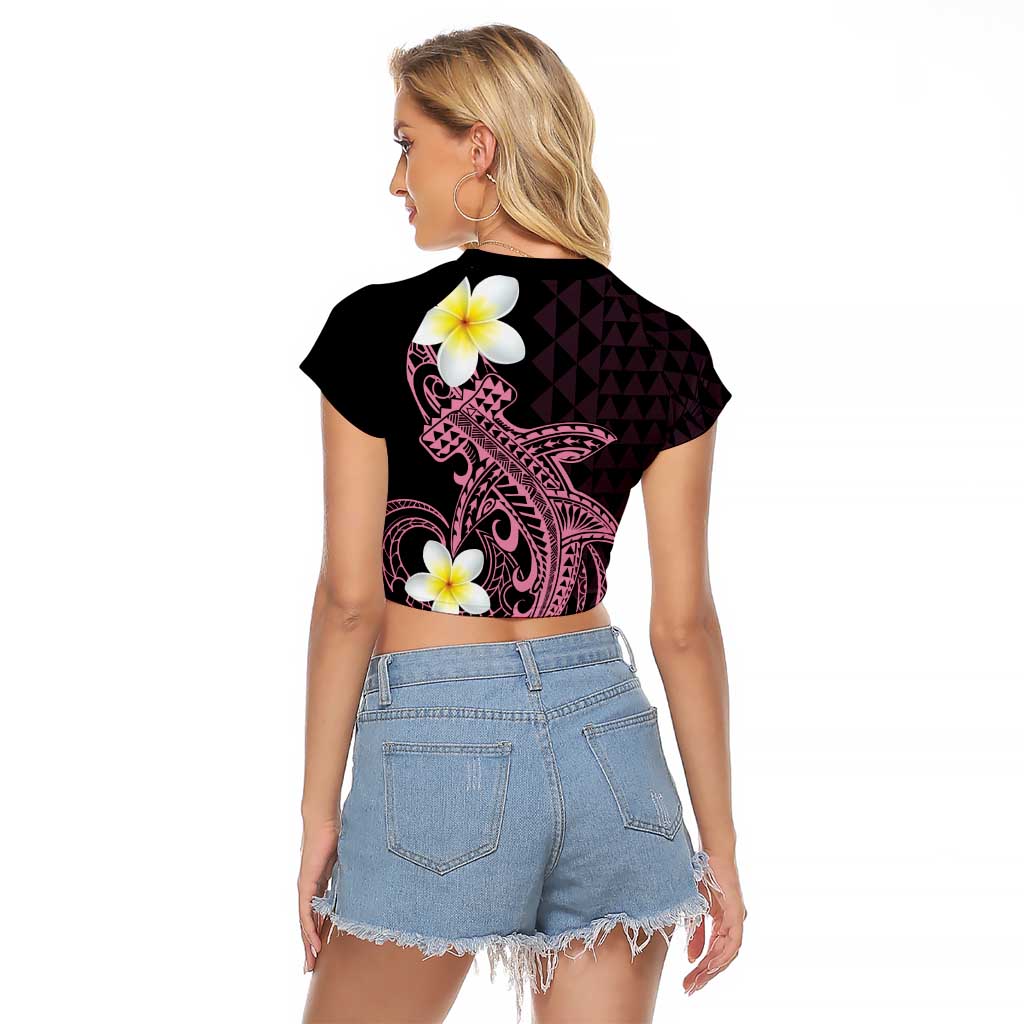 Aloha Hammerhead Shark Raglan Cropped T Shirt Vivacious Pink Hawaiian Kakau Tribal Tattoo LT9 - Polynesian Pride