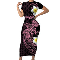 Aloha Hammerhead Shark Short Sleeve Bodycon Dress Vivacious Pink Hawaiian Kakau Tribal Tattoo LT9 Long Dress Pink - Polynesian Pride