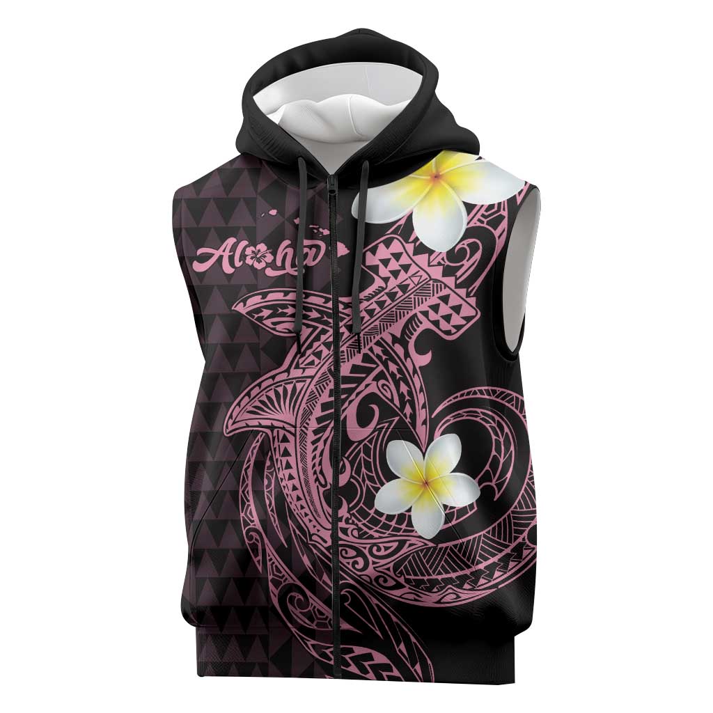 Aloha Hammerhead Shark Sleeveless Zip Hoodie Vivacious Pink Hawaiian Kakau Tribal Tattoo LT9 Pink - Polynesian Pride