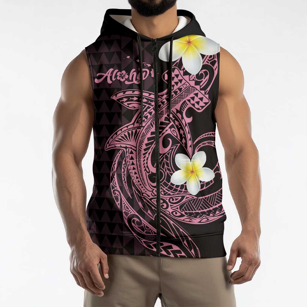 Aloha Hammerhead Shark Sleeveless Zip Hoodie Vivacious Pink Hawaiian Kakau Tribal Tattoo LT9 - Polynesian Pride