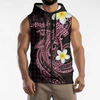 Aloha Hammerhead Shark Sleeveless Zip Hoodie Vivacious Pink Hawaiian Kakau Tribal Tattoo LT9 - Polynesian Pride