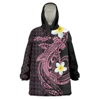 Aloha Hammerhead Shark Wearable Blanket Hoodie Vivacious Pink Hawaiian Kakau Tribal Tattoo LT9 One Size Pink - Polynesian Pride