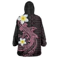 Aloha Hammerhead Shark Wearable Blanket Hoodie Vivacious Pink Hawaiian Kakau Tribal Tattoo LT9 - Polynesian Pride