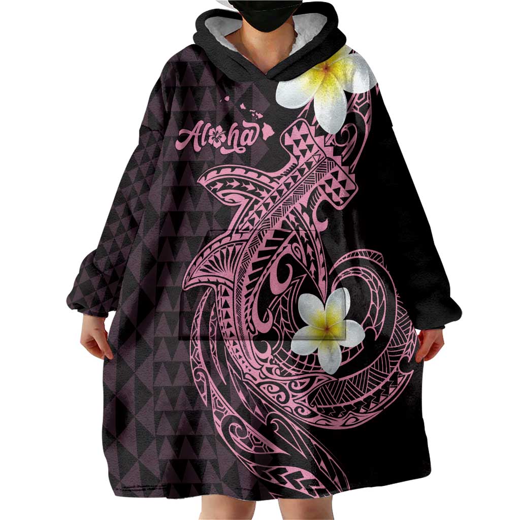 Aloha Hammerhead Shark Wearable Blanket Hoodie Vivacious Pink Hawaiian Kakau Tribal Tattoo LT9 - Polynesian Pride