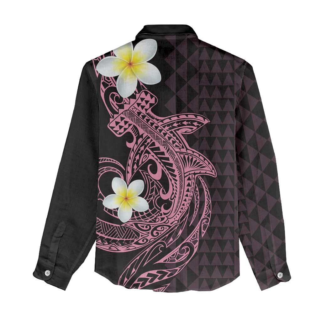Aloha Hammerhead Shark Women Casual Shirt Vivacious Pink Hawaiian Kakau Tribal Tattoo LT9 - Polynesian Pride