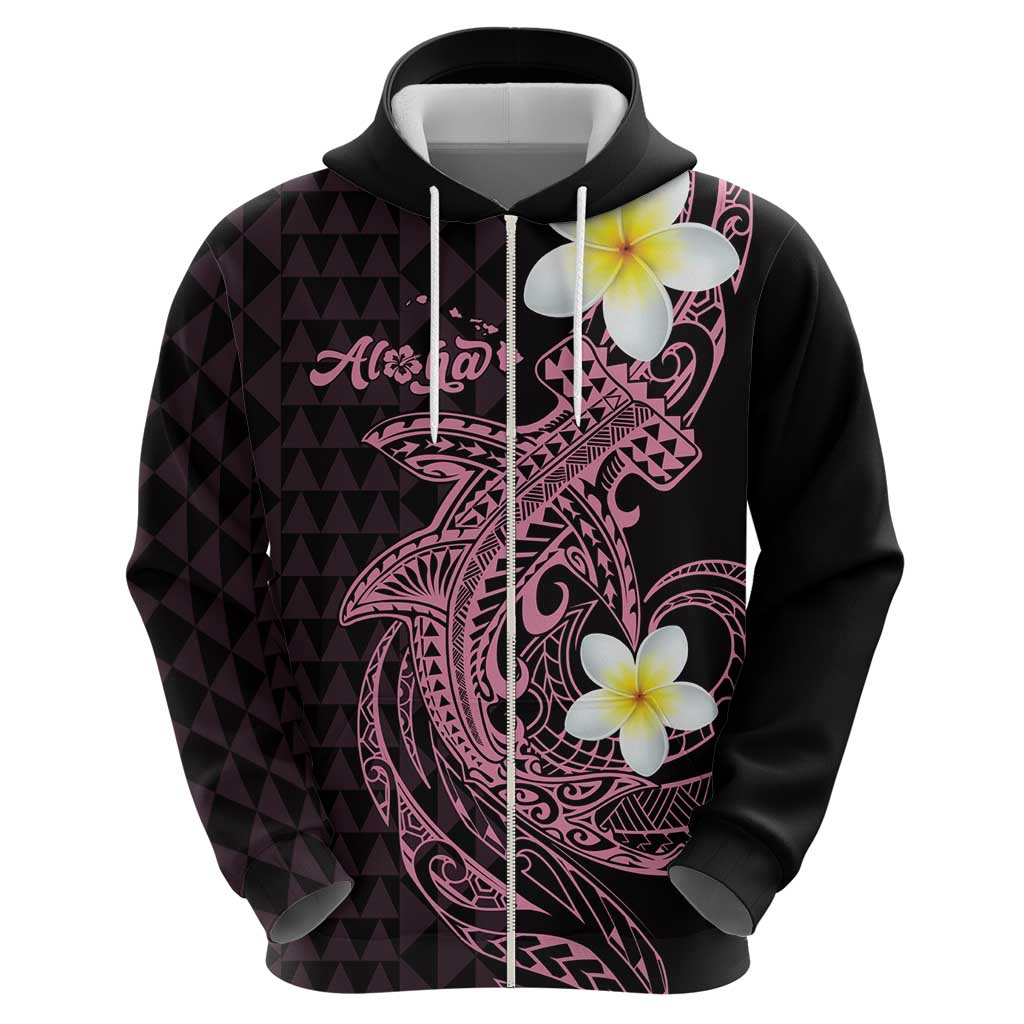 Aloha Hammerhead Shark Zip Hoodie Vivacious Pink Hawaiian Kakau Tribal Tattoo LT9 - Polynesian Pride