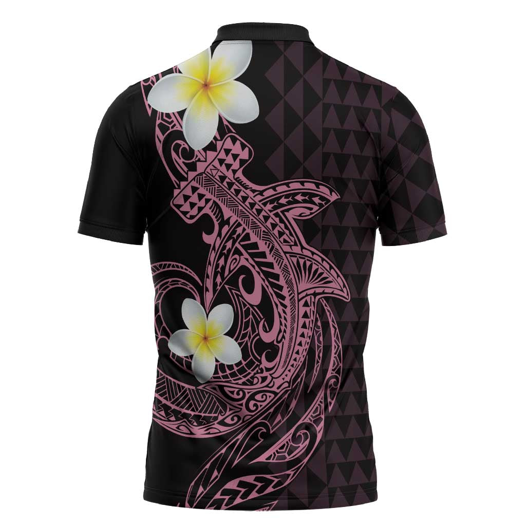Aloha Hammerhead Shark Zipper Polo Shirt Vivacious Pink Hawaiian Kakau Tribal Tattoo LT9 - Polynesian Pride