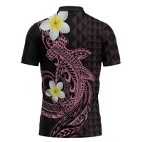 Aloha Hammerhead Shark Zipper Polo Shirt Vivacious Pink Hawaiian Kakau Tribal Tattoo LT9 - Polynesian Pride