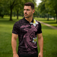 Aloha Hammerhead Shark Zipper Polo Shirt Vivacious Pink Hawaiian Kakau Tribal Tattoo LT9 - Polynesian Pride