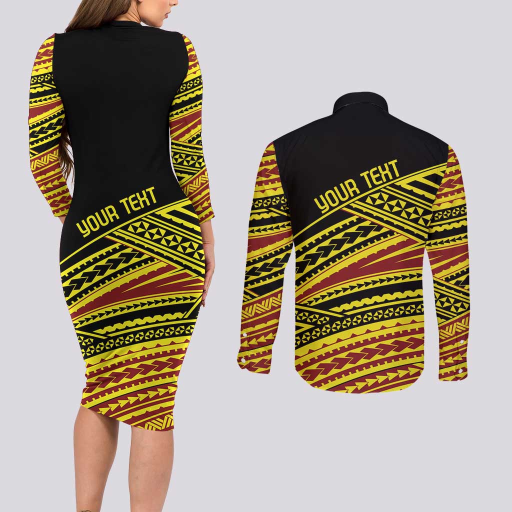 Personalised Tonga Ha apai High School Couples Matching Long Sleeve Bodycon Dress and Long Sleeve Button Shirt Ngatu Fonulei Pattern