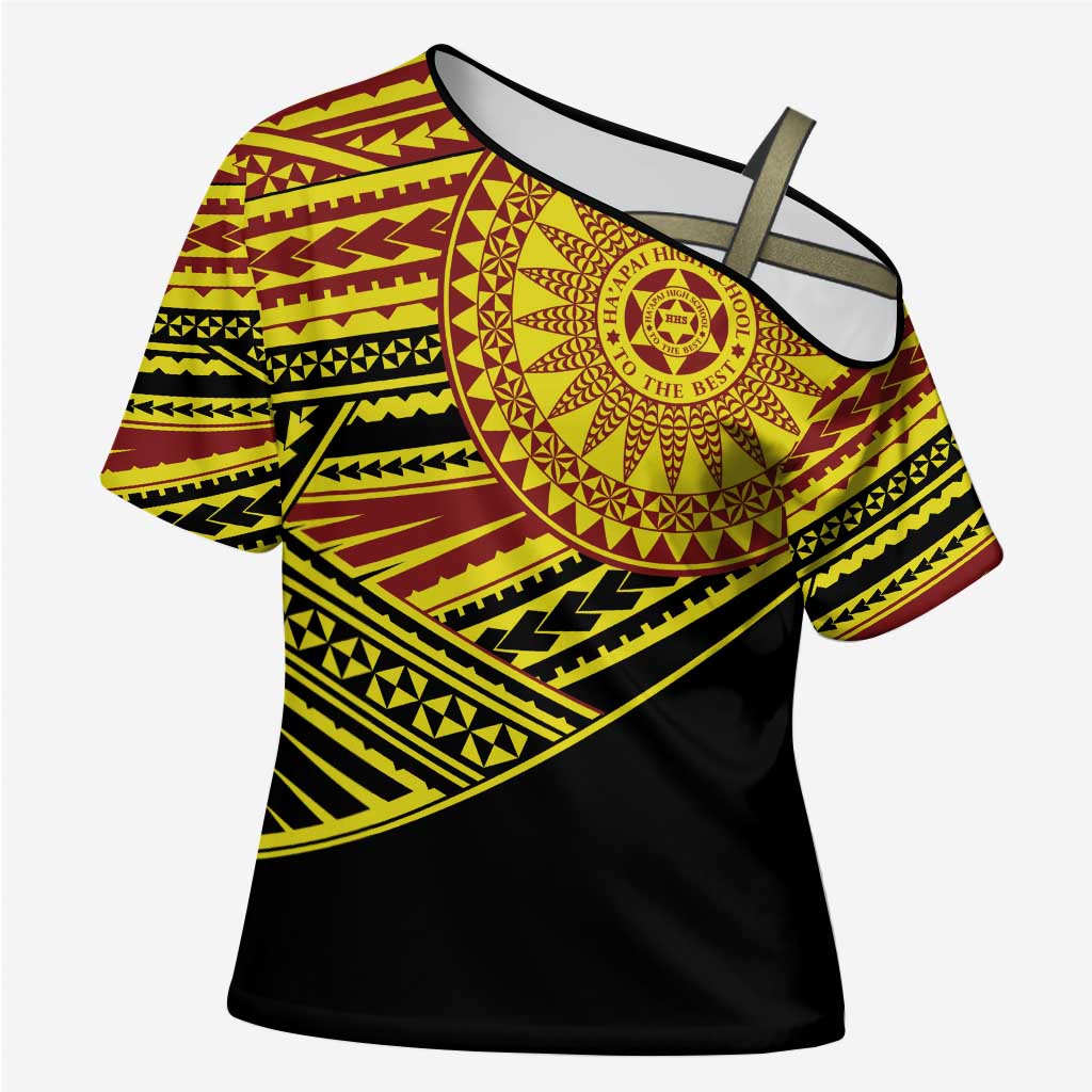 Personalised Tonga Ha apai High School Cross Shoulder Shirt Ngatu Fonulei Pattern LT9 Female Gold - Polynesian Pride