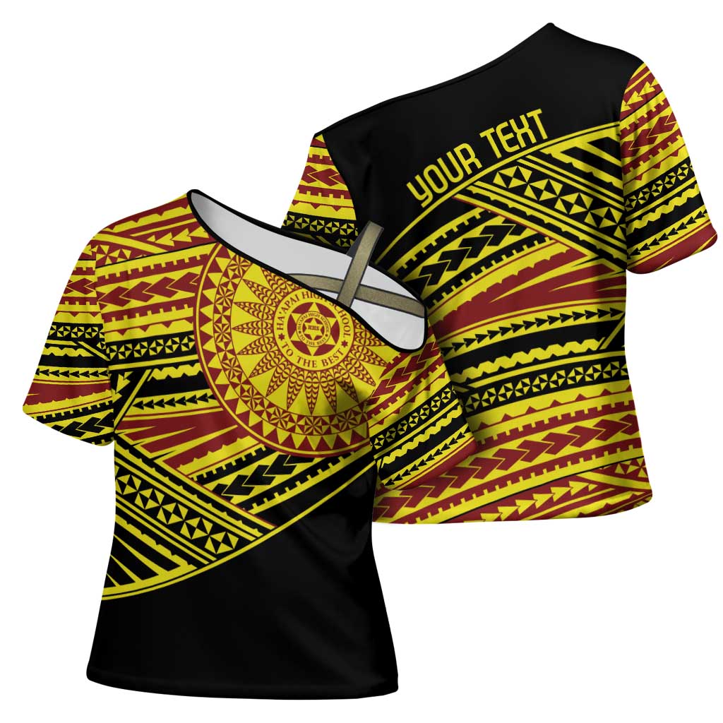Personalised Tonga Ha apai High School Cross Shoulder Shirt Ngatu Fonulei Pattern LT9 - Polynesian Pride