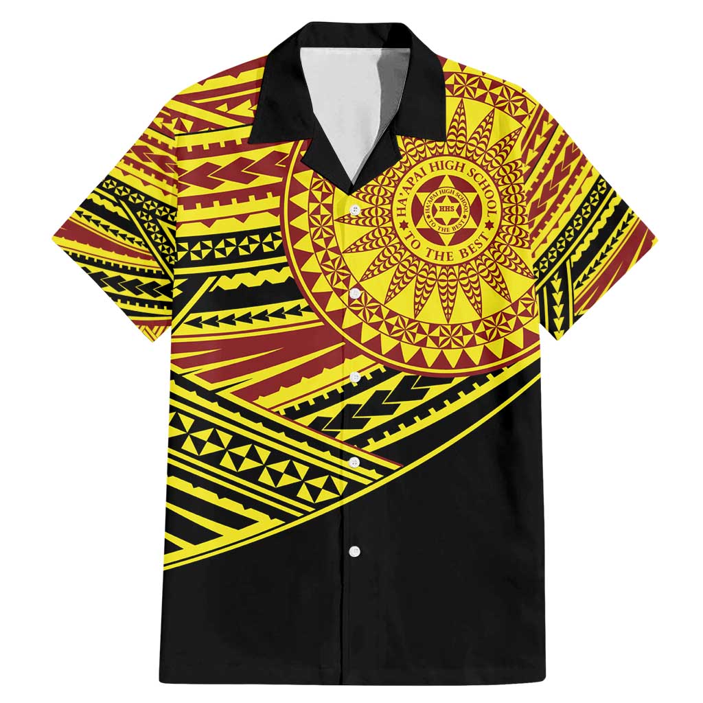 Personalised Tonga Ha apai High School Family Matching Mermaid Dress and Hawaiian Shirt Ngatu Fonulei Pattern LT9 Dad's Shirt - Short Sleeve Gold - Polynesian Pride