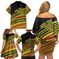 Personalised Tonga Ha apai High School Family Matching Off Shoulder Short Dress and Hawaiian Shirt Ngatu Fonulei Pattern LT9 - Polynesian Pride