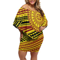 Personalised Tonga Ha apai High School Family Matching Off Shoulder Short Dress and Hawaiian Shirt Ngatu Fonulei Pattern LT9 Mom's Dress Gold - Polynesian Pride