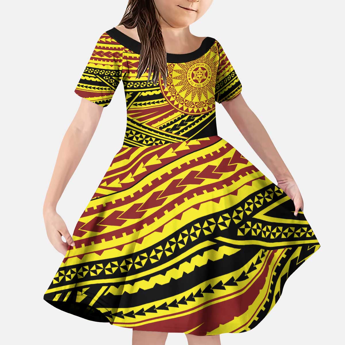 Personalised Tonga Ha apai High School Kid Short Sleeve Dress Ngatu Fonulei Pattern