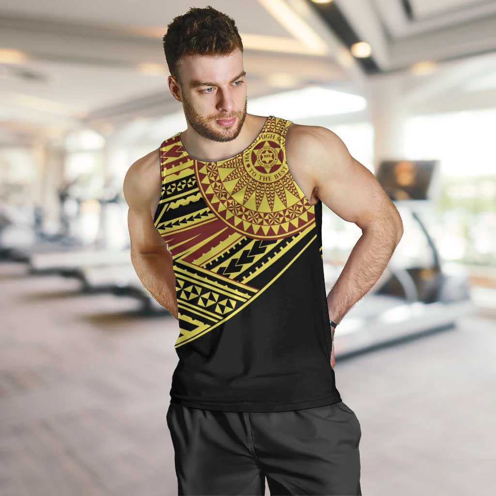 Personalised Tonga Ha apai High School Men Tank Top Ngatu Fonulei Pattern LT9 Gold - Polynesian Pride