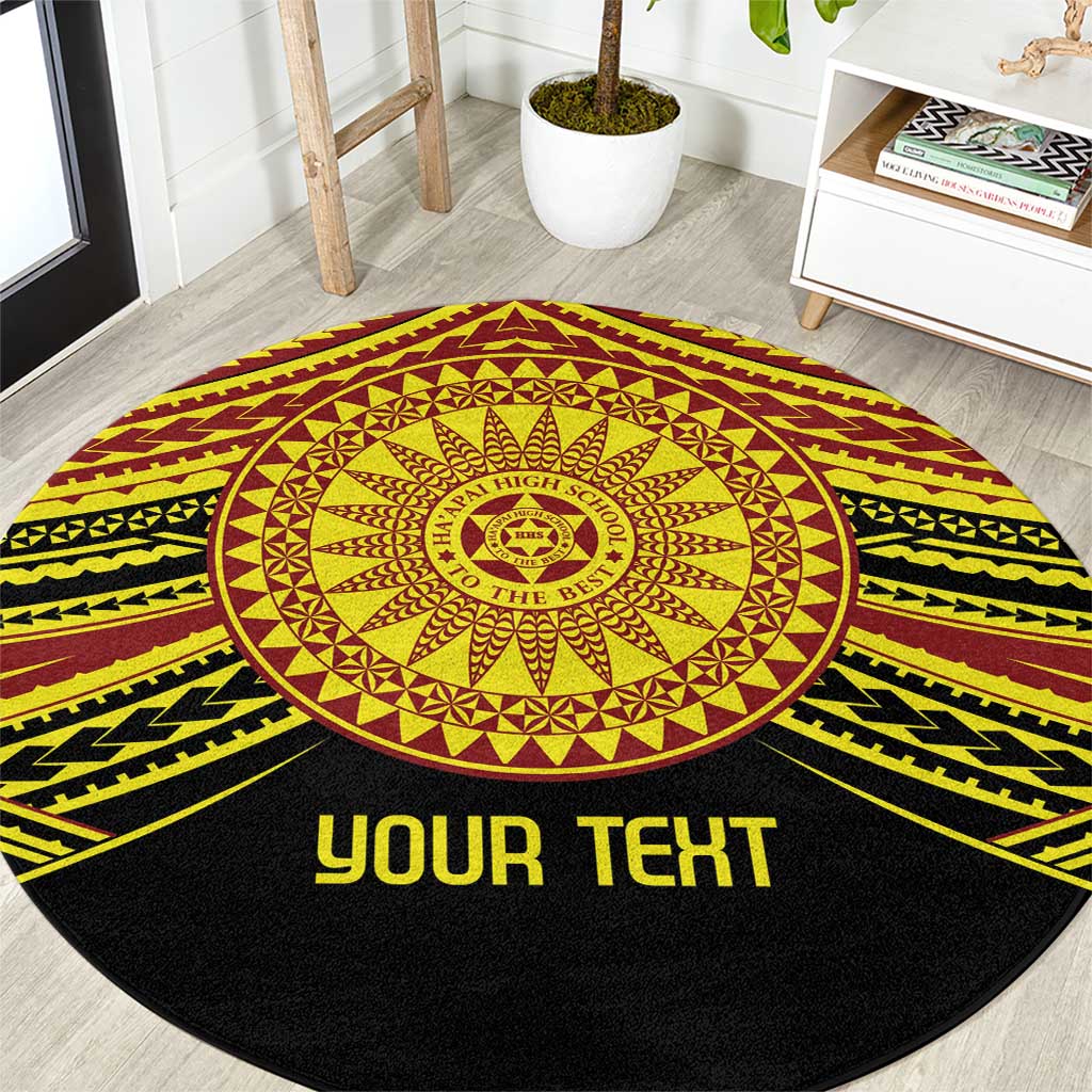 Personalised Tonga Ha apai High School Round Carpet Ngatu Fonulei Pattern LT9 Gold - Polynesian Pride