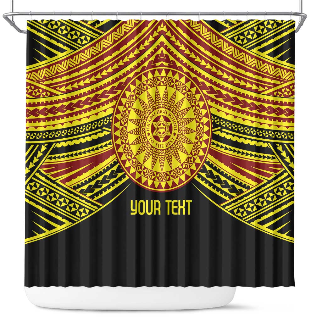 Personalised Tonga Ha apai High School Shower Curtain Ngatu Fonulei Pattern LT9 Gold - Polynesian Pride