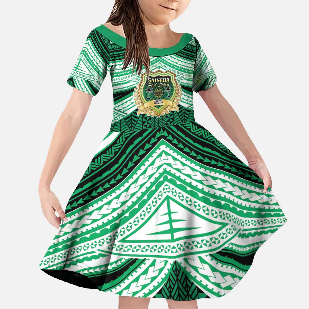 Personalised Tonga Saineha High School Family Matching Mermaid Dress and Hawaiian Shirt Polynesian Ngatu Tribal LT9 Daughter's Dress Green - Polynesian Pride