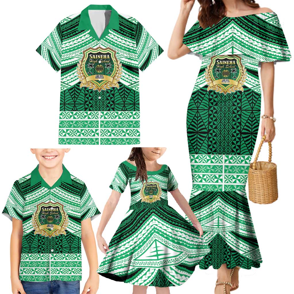 Personalised Tonga Saineha High School Family Matching Mermaid Dress and Hawaiian Shirt Polynesian Ngatu Tribal LT9 - Polynesian Pride