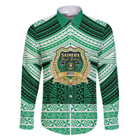 Personalised Tonga Saineha High School Family Matching Off Shoulder Short Dress and Hawaiian Shirt Polynesian Ngatu Tribal LT9 Dad's Shirt - Long Sleeve Green - Polynesian Pride