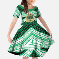 Personalised Tonga Saineha High School Family Matching Puletasi and Hawaiian Shirt Polynesian Ngatu Tribal LT9 Daughter's Dress Green - Polynesian Pride