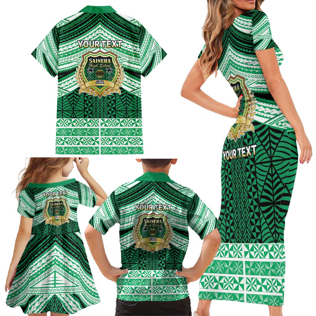 Personalised Tonga Saineha High School Family Matching Short Sleeve Bodycon Dress and Hawaiian Shirt Polynesian Ngatu Tribal
